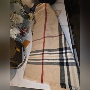 Burberry Beige Plaid Wrap with Black and Red Accents